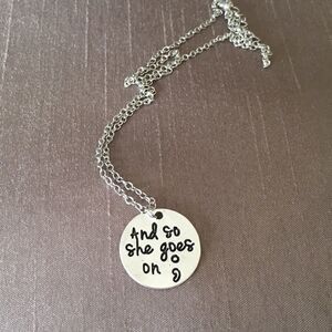 Silver Tone Semi Colon And So She Goes On Necklace NWT